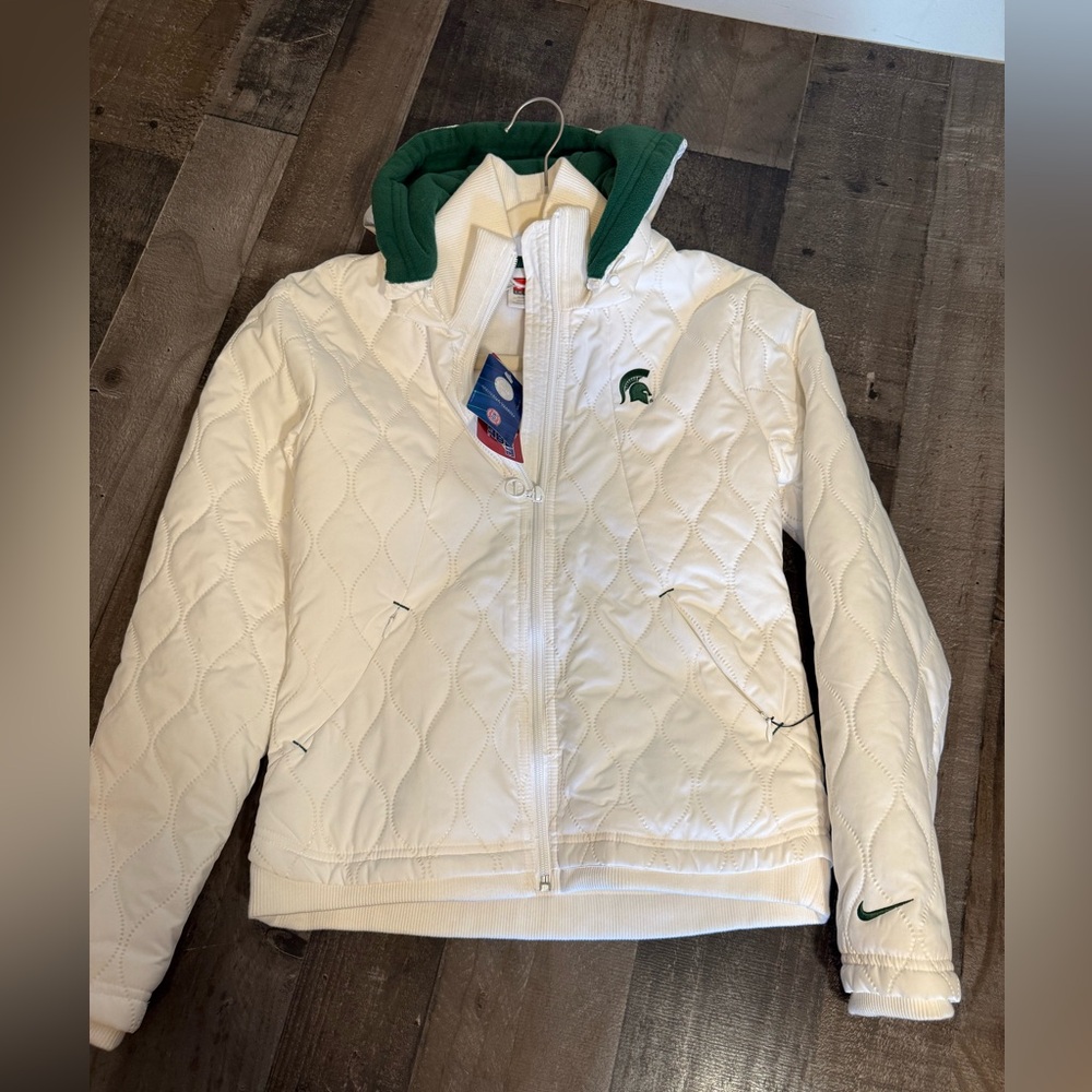 Nike Team Michigan State Spartans Quilted Jacket White Green XS NWT